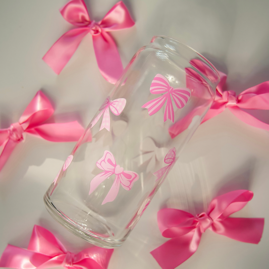 Pink bow 20oz glass cup